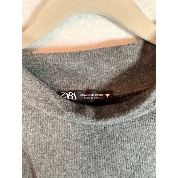 ZARA Mock Neck Short Sleeve Cropped Knit Top Charcoal Gray Size M - Picture 3 of 5